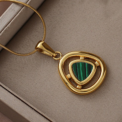 Женские ожерелья с подвесками в виде треугольников из хирургической нержавеющей стали 316 с окрашенными синтетическими ракушками&nbsp;ZG7570