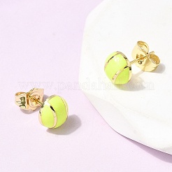 Теннисные латунные эмалированные серьги-гвоздики&nbsp;EJEW-H108-21G