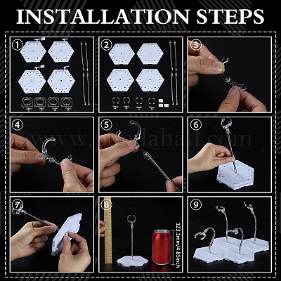 Собранные шестигранные пластиковые стенды для демонстрации фигурок с регулируемым опорным рычагом из сплава ODIS-WH0080-11A-1