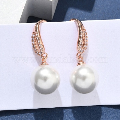 Круглые серьги-подвески с микропаве из латуни и прозрачными кубическими цирконами EJEW-D318-01RG-1