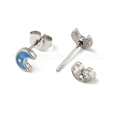 Серьги-гвоздики в виде полумесяца с эмалью и звездой EJEW-A081-05P-1