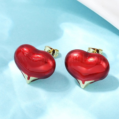 Латунные серьги-гвоздики в форме сердца EJEW-C152-05A-01-1