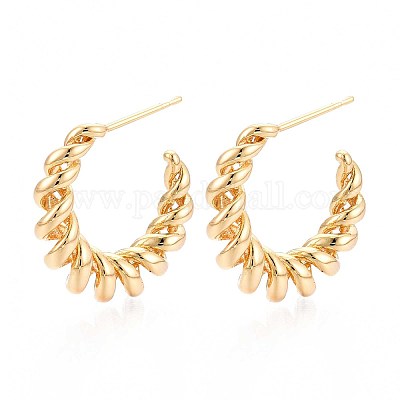 Серьги-гвоздики из латуни в форме завитка в форме буквы С EJEW-T047-91G-1