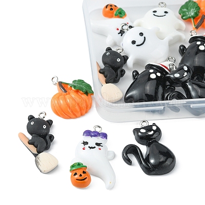 12шт 6 стиля Хэллоуин непрозрачные подвески из смолы RESI-FS0001-33-1