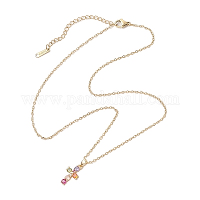 Латунный подвесной крест с разноцветными кубическими цирконами из нержавеющей стали 304 NJEW-JN05358-1