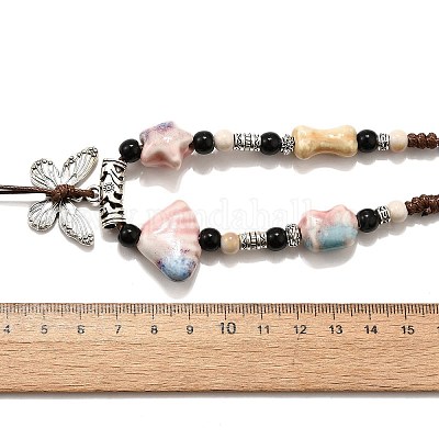 Этнический стиль сплав и фарфор керамические бусины бабочка кулон кисточка и ожерелья NJEW-D308-01C-1