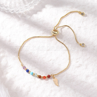 Браслеты-слайдеры из латунной цепочки-коробки с чакрами BJEW-JB12602-02-1