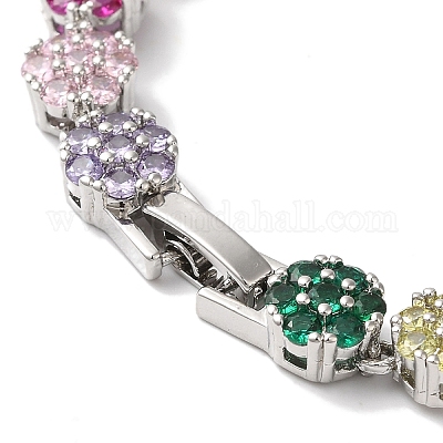 Браслеты-цепочки с цветочным звеном из латуни и циркония для женщин BJEW-A018-03P-02-1