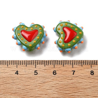 Запекаемые стеклянные бусины с рисунком в виде сердца LAMP-V001-07E-1