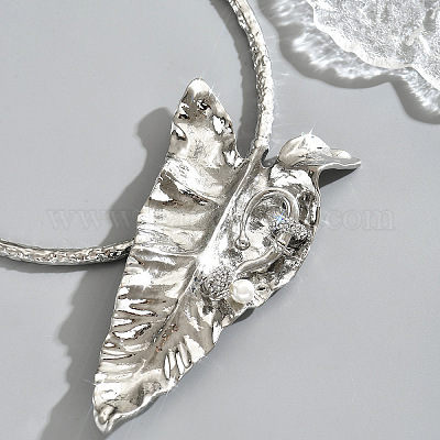 Женские ожерелья-чокеры из цинкового сплава с кристаллами и листьями из пластикового жемчуга FS-WGACF56-02-1