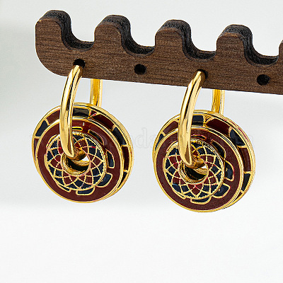 Плоские круглые латунные эмалевые серьги-кольца FS-WGAAD75-01-1