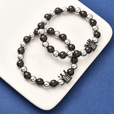 Латунные микро-паве кубические циркониевые бусины эластичные браслеты для женщин и мужчин BJEW-H201-01E-BP-1