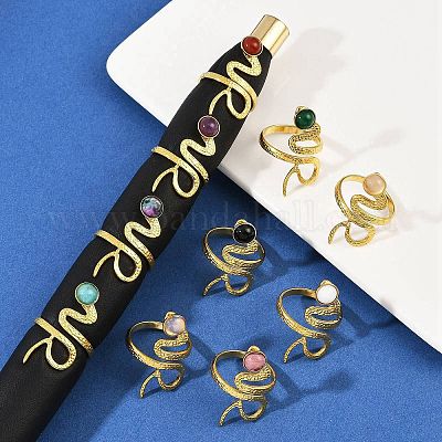 Кольца-манжеты из нержавеющей стали 316 с натуральными смешанными драгоценными камнями RJEW-Z098-01G-07-1