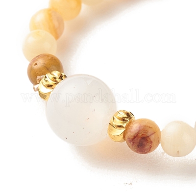 Круглое стрейч-кольцо из бисера из натуральных смешанных камней с лунным камнем RJEW-JR00440-1