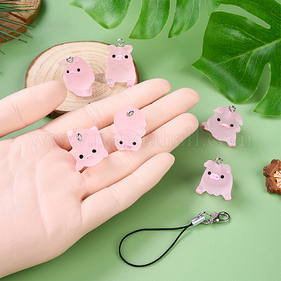 Наборы для самостоятельного изготовления ремешка для мобильного телефона из полупрозрачной смолы в виде свиньи DIY-YW0011-17-1