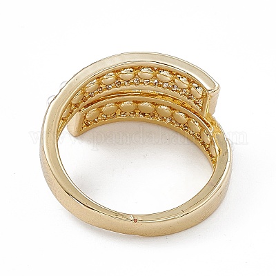 Открытое кольцо-манжета из прозрачного кубического циркония с пластиковой бусинкой RJEW-G276-02G-1