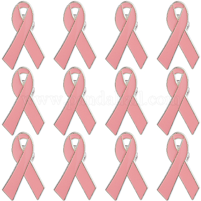 12 шт. октябрь розовая лента с эмалью для осведомленности о раке груди броши JEWB-GF0001-41B-1