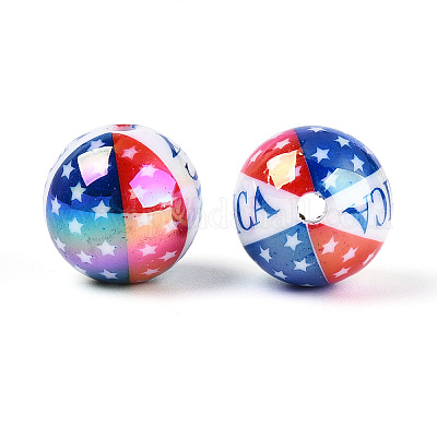 Непрозрачные акриловые бусины с принтом на тему Дня независимости MACR-T048-10C-1