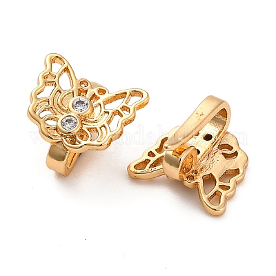 Застежки-крючки из латуни с микропаве из прозрачного кубического циркония KK-H513-11G-1