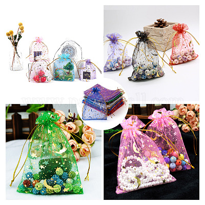 100 шт. 10-цветные подарочные пакеты из органзы с принтом звезд и луны на завязках OP-YS0001-01-1