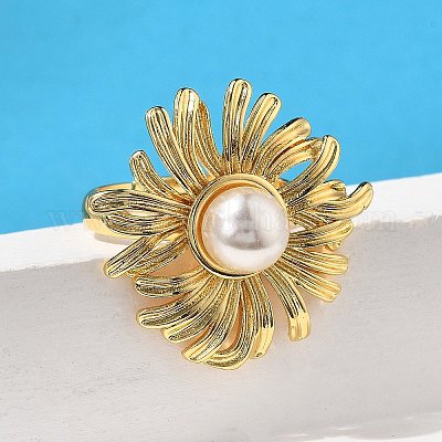 Латунные кольца с подсолнухом для женщин RJEW-S622-02G-1