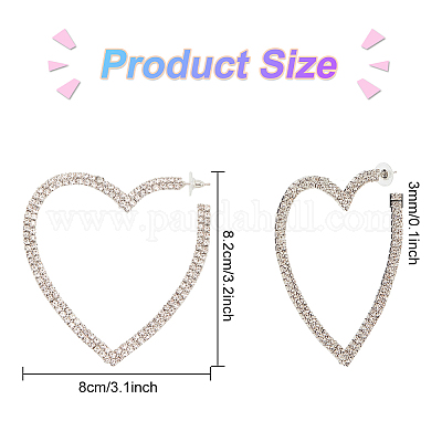 2 пара двухцветных сережек-гвоздиков в форме сердца с ажурными хрустальными стразами и 2 серебряными булавками EJEW-AN0001-23-1