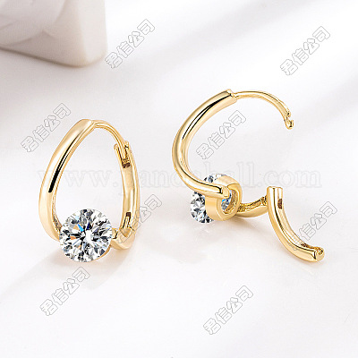 Латунные плоские круглые серьги-кольца с микропаве из прозрачных кубических цирконий FS-WG5850E-02-1