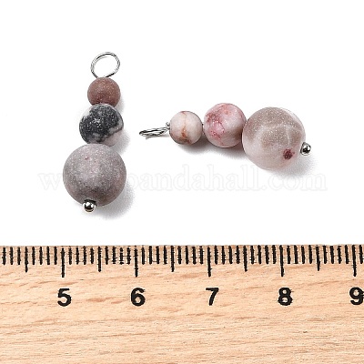 Подвески из натуральной розовой зебровой яшмы с круглыми бусинами PALLOY-JF02867-09-1