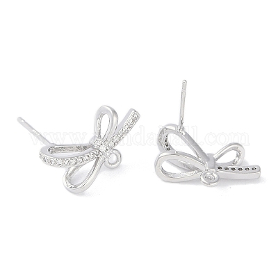 Левая и правая фурнитура для сережек-гвоздиков из латуни с прозрачным кубическим цирконием KK-F875-02P-1