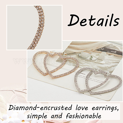 2 пара двухцветных сережек-гвоздиков в форме сердца с ажурными хрустальными стразами и 2 серебряными булавками EJEW-AN0001-23-1