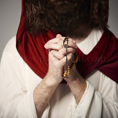 2 шт. ожерелье из цинкового сплава и дерева с изображением креста Иисуса NJEW-DC0001-14-1