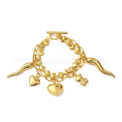 Многорядные браслеты-цепочки с бантом из нержавеющей стали 304 BJEW-G758-01G-1