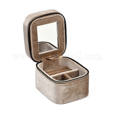 Мини-прямоугольные бархатные шкатулки для хранения украшений на молнии с зеркалом внутри CON-Z009-04B-1