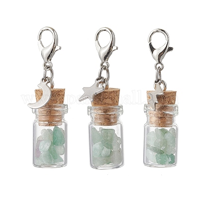 21 шт. 7 стиля чакра натуральные и синтетические драгоценные камни чипсы внутри стеклянной бутылки желаний подвеска украшение HJEW-JM03306-1