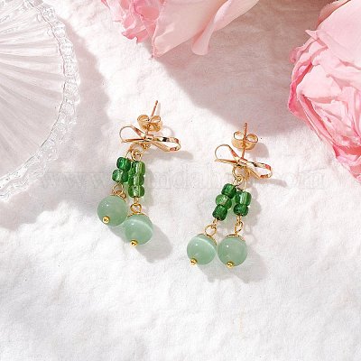 Кошачий глаз свисает с серьгами EJEW-JE06495-03-1