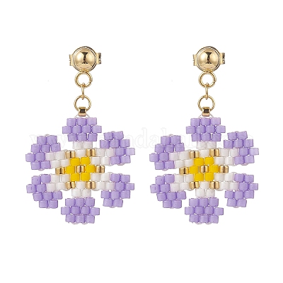 Серьги-гвоздики с плетеным цветком EJEW-MZ00015-02-1