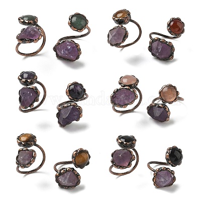 Кольца с натуральным аметистом и драгоценными камнями RJEW-B122-04R-1