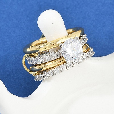 Женские кольца-пальцы с микропаве из кубических цирконий из латуни RJEW-P160-01F-G01-1