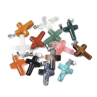 Подвески-кресты из смешанных натуральных и синтетических камней G-M454-03-1