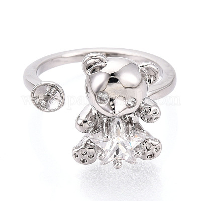 Оправы для колец-манжет из латуни с микропаве из прозрачного кубического циркония KK-T076-32P-1