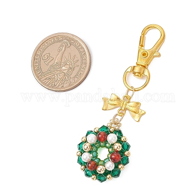 Рождественский венок натуральный сердолик и стекло и ракушки жемчуг и бисер подвеска украшения HJEW-MZ00322-1