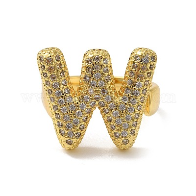 Открытое кольцо-манжета из латуни с надписью микро паве для женщин с прозрачным кубическим цирконием RJEW-N046-03W-G-1