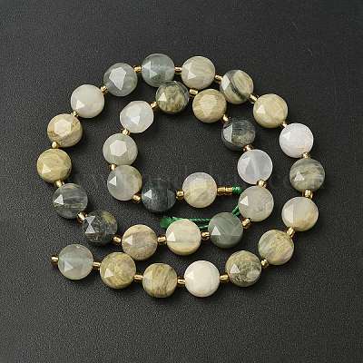 Нити бусин из натурального зеленого рутилированного кварца G-C116-A145-01-1