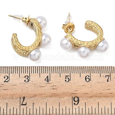 Серьги-гвоздики C-образной формы с искусственным жемчугом из АБС-стали 304 EJEW-K268-71G-1