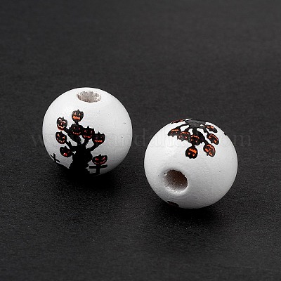 Европейские бусины из натурального дерева с принтом на Хэллоуин WOOD-C014-01C-1