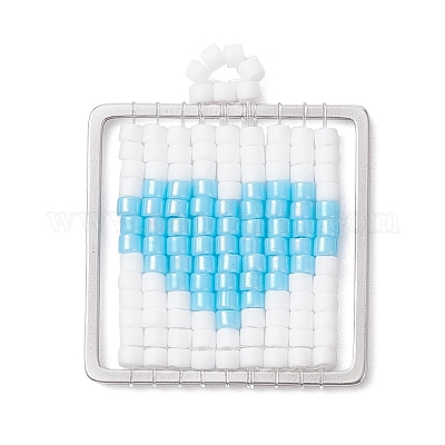 Квадратный стеклянный бисер ручной работы с подвесками в форме сердца PALLOY-MZ00928-05-1