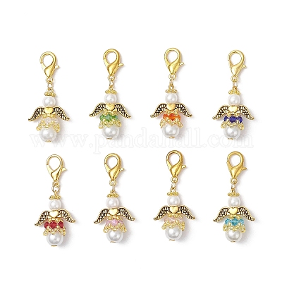 8 шт. подвесные украшения из стеклянного жемчуга и стекла в виде ангела HJEW-MZ00384-1