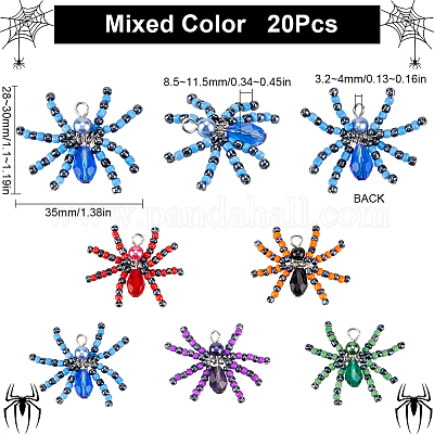 20 шт. стеклянные подвески в виде паука на Хэллоуин FIND-SC0009-98-1