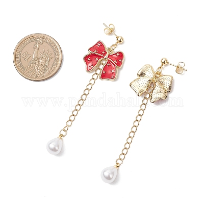 Серьги-гвоздики с подвесками и бантом из сплава эмали EJEW-JE06645-02-1