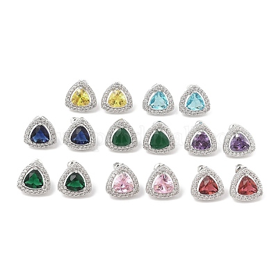 Треугольные серьги-гвоздики с паве из кубического циркония из латуни для женщин EJEW-I304-22P-1